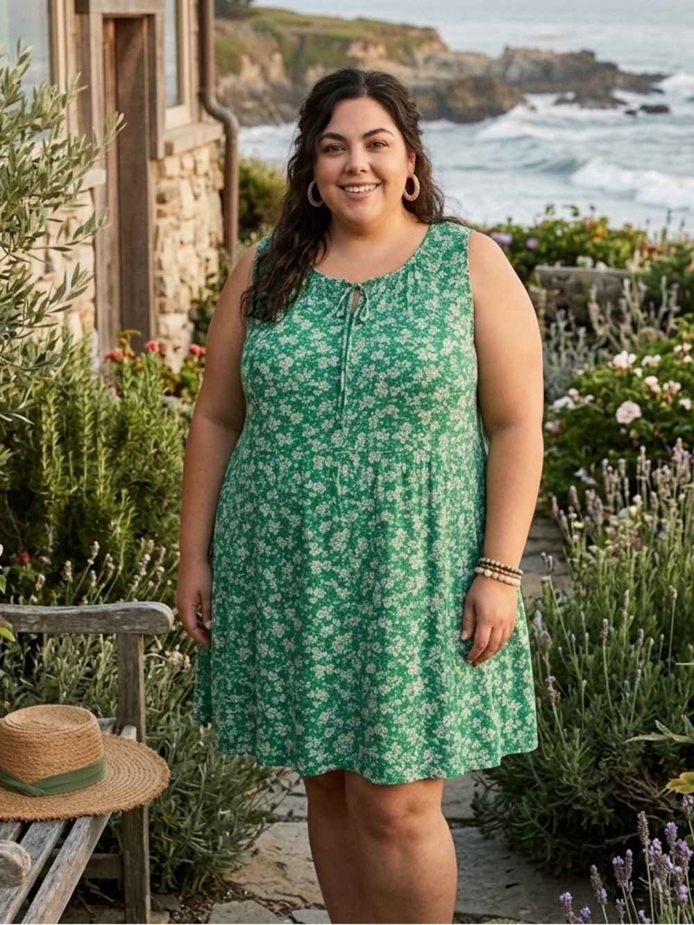 NEW Max Studio Floral Green Sleeveless Swing Dress Size 3XL